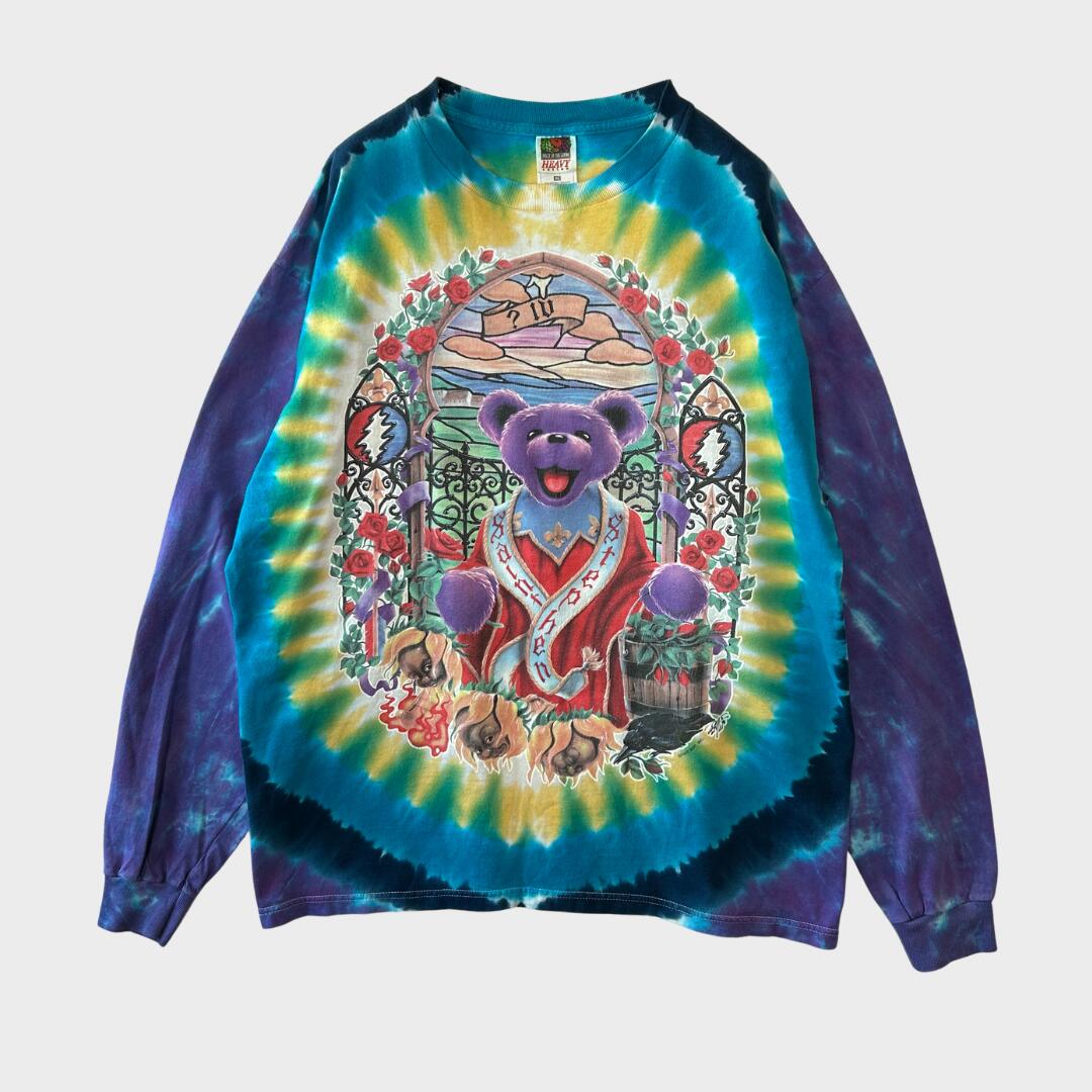 【海外直輸入USED品】90's FRUIT OF THE LOOM Grateful Dead タイダイ柄 デッドベアープリント バンド ロンT XL /A8260T-SO