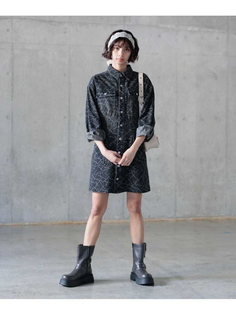 【SALE／50%OFF】【WEB先行予約】キカジャガードデニムミニワンピース PAGEBOY ページボーイ ワンピース・ドレス チュニック ブラック ブルー【RBA_E】【送料無料】[ Fashion]