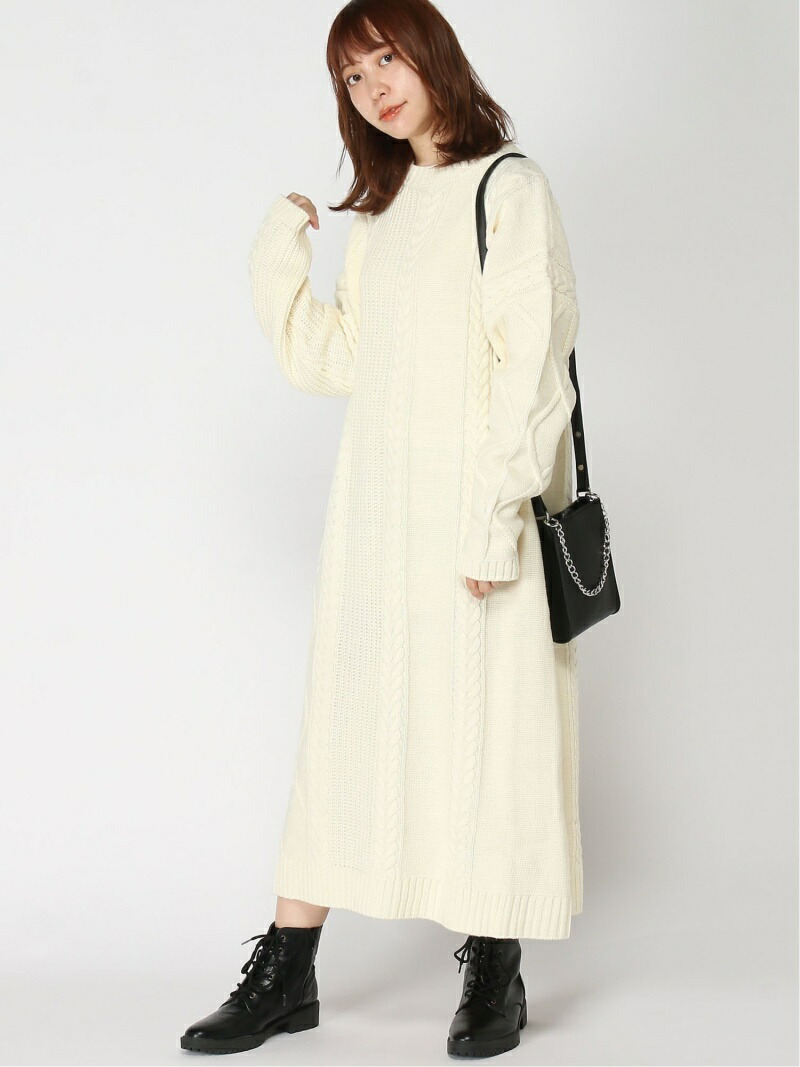 楽天市場 Rakuten Fashion ケーブルmixニットop Pageboy ページボーイ ワンピース ニットワンピース ホワイト 送料無料 Pageboy