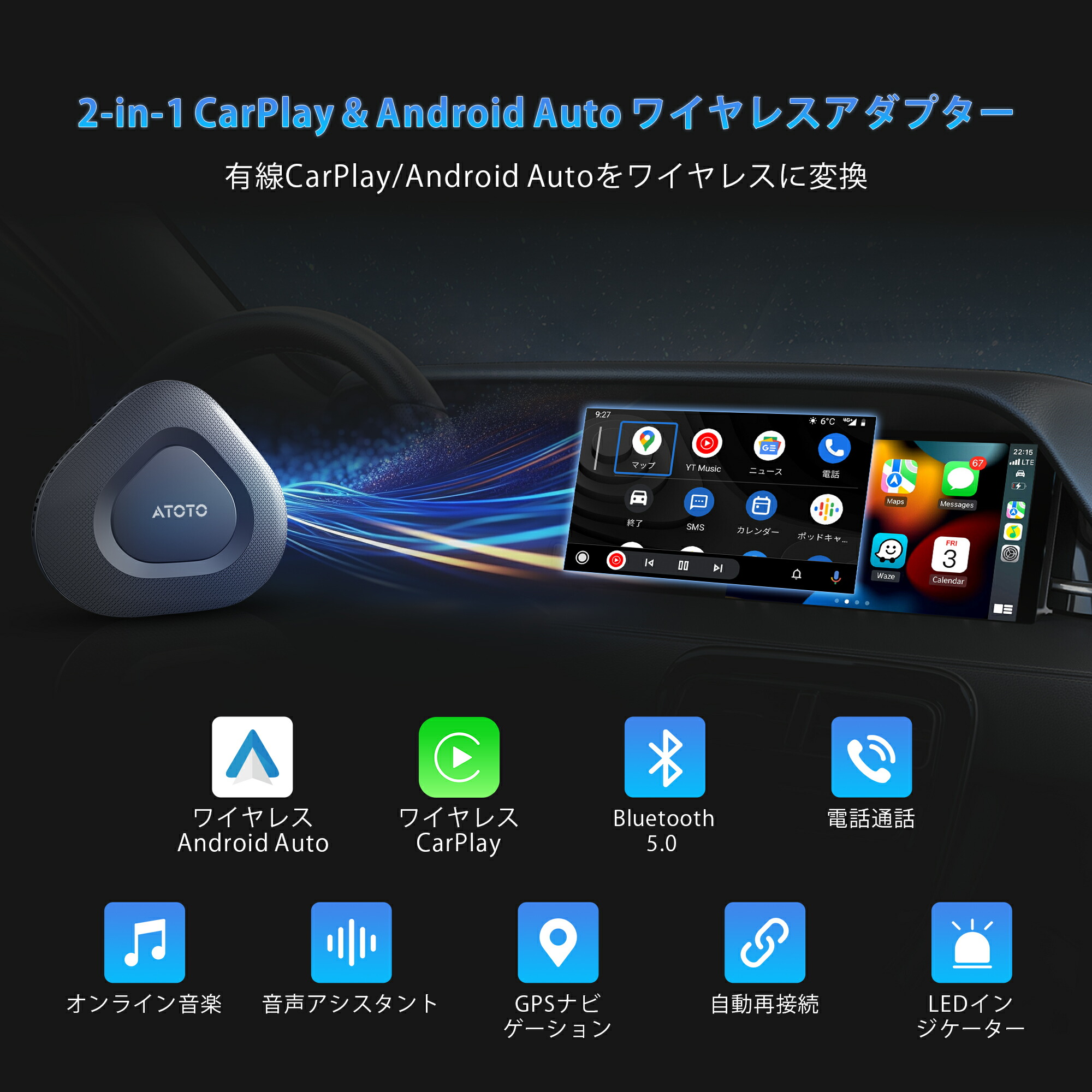 楽天市場】【ATOTO公式 CB6B-J-BKワイヤレス carplay AI Box】カー