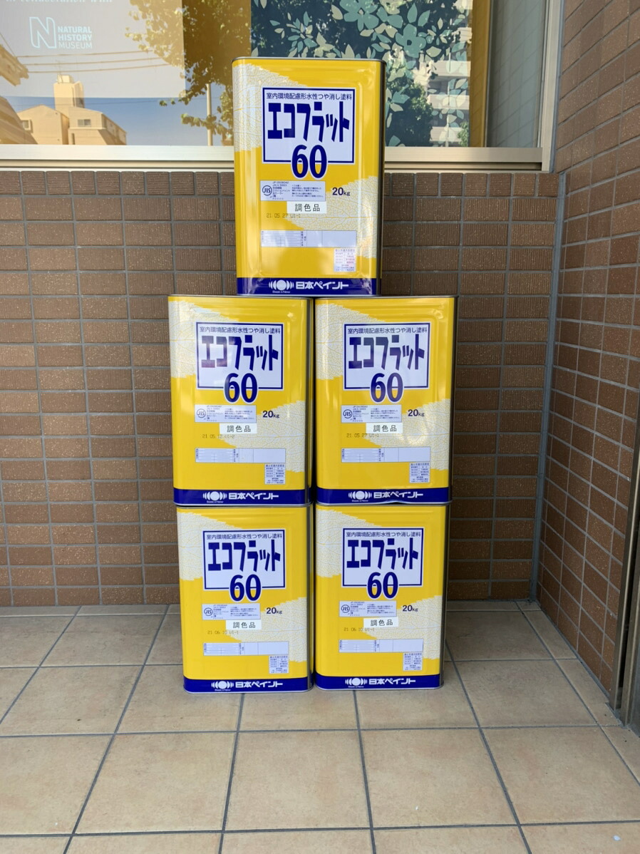 【5缶セット】エコフラット60 調色品(淡彩) ツヤけし 20kg(約355～415平米分) 日本ペイント ニッペ 水性塗料 屋内壁用 超低VOC 超低臭 環境配慮型 ペンキ マット ★ノボクリーン 同等品★ 30,316円