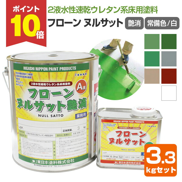 【P10倍！】 東日本塗料　フローンヌルサット　艶消　＜常備色/白＞ 7色　3.3kgセット　（水性 ２液 速乾ウレタン床用塗料 店舗床 工場 倉庫 内外部廊下）