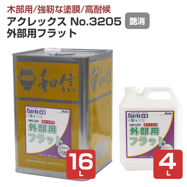 【艶消/木部用/手ごわい塗膜】 アクレックスNo.3205 外の方用 4L/16L ＜滑っこい:つや消＞ 水系１液型アクリルエマルションえの具（紫外線吸い入れる成り行きと防菌類剤組みあわせる） 室外木部用塗膜えの具  和信舎密学実業