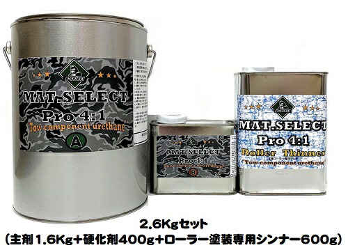 MAT.SELECT PRO(4：1タイプ） ローラー用シンナー付 ２．６Ｋgセット 各色（塗料1.6Kg+硬化剤400g+シンナー600g)【g-select 自動車塗装用2液ウレタン艶消し塗料 車 塗装 DIY カーペイント マットカラー】