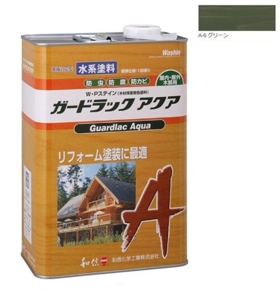 ガードラックアクア Ｗ・Ｐステイン グリーン A-6 3.5K缶【和信化学工業株式会社】屋内外用 水性 半造膜 塗りつぶし 高耐久 防虫 防腐 保護