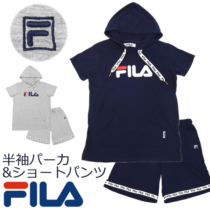 楽天市場 クリアランスセール Fila 半袖 パーカー ショートパンツ ルームウェア M L フィラ レディース 婦人 女性 女の子 上下セット スウェット パジャマ 夏 誕生日 入院 寝巻き 部屋着 カイタック ファミリー パジャマファミリー