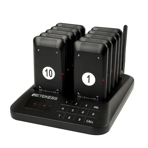 Retekess TD157S 呼び出しベル 振動/ブザー/LED点滅 子機10台 業務用 997台増設可能 屋外400m長距離送信 グループ呼