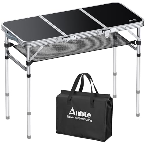Anbte 折りたたみ式キャンプテーブル 3段階高さ調整可能 アウトドア＆インドア両用 最大69cm アルミ製 収納ネット付き 軽量・コンパクト