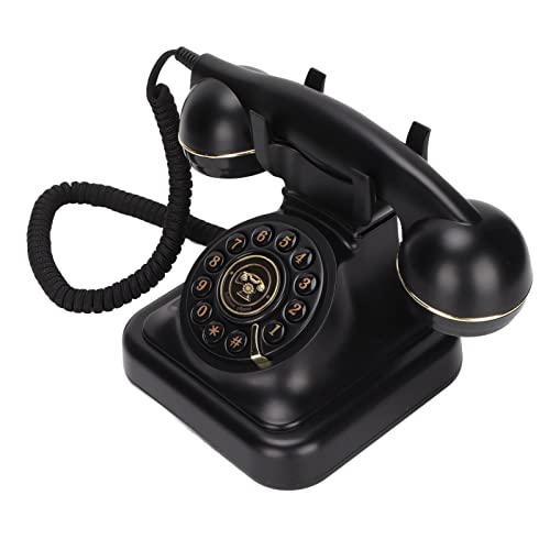 ロータリー固定電話、クラシックヴィンテージオールドスタイル電話プッシュボタンダイヤルコード付き電話寝室研究室コーヒーショップバーの装飾