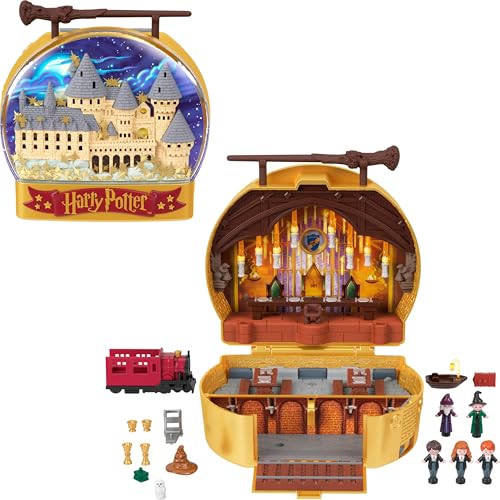 ポリーポケットコレクタープレイセット、ハリーポッターコンパクト、キャラクター人形5個&アクセサリー11個付き、ホグワーツ魔法魔術学校の外装。