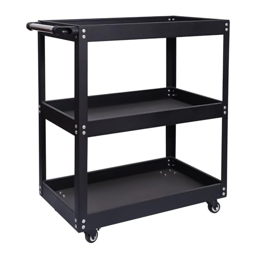 MIMIER ツールワゴン 3段 キャスター付 ブラック 耐荷重150KG 幅65.5CM&times;奥行36CM&times;高さ78.5CM 業務用 ハンドル ド｜パレットマーケット