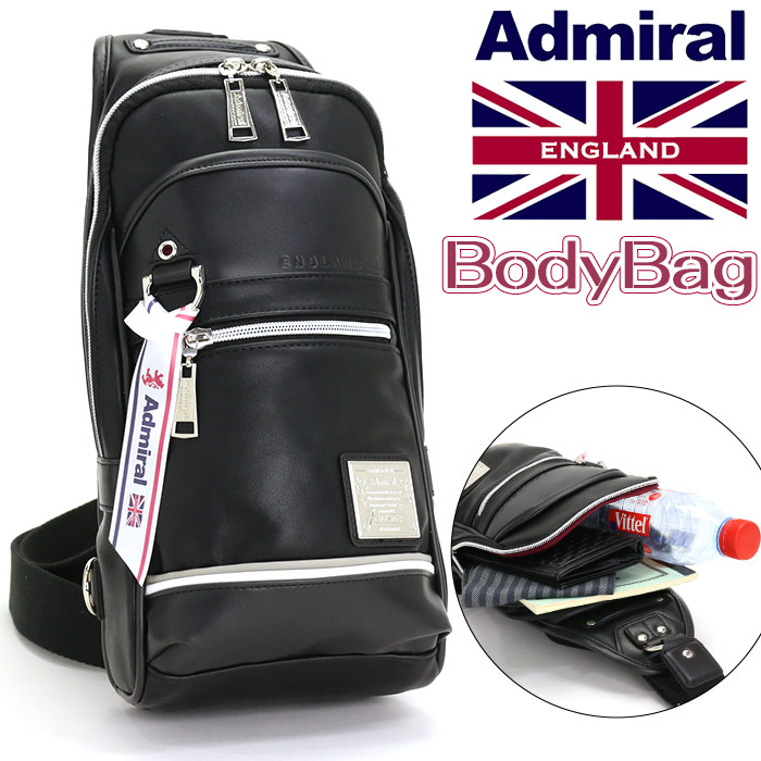 【SALE10％OFF】 ボディバッグ admiral アドミラル メンズ PUレザー ボディーバッグ レディース ワンショルダー バッグ 斜めがけ ボディ ワンショルダーバッグ 縦型 かっこいい ブラック 黒 紺 白 通勤 通学 旅行 ADGT-01｜PALLONE ROSSO パローネロッソ