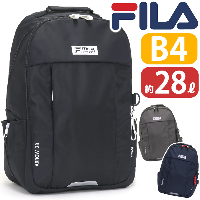 爆安プライス リュック Fila フィラ アロー リュックサック バックパック デイパック バッグ カバン ラウンド レディース メンズ ユニセックス 通勤 通学 通学用 旅行 中学生 高校生 部活 カジュアル シンプル 高校生 大学生 スポーティ ブラック 黒リュック B4