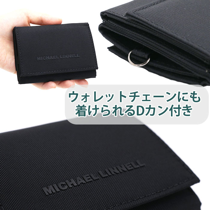 三つ折財布MICHAELLINNELL'Sマイケルリンネル三つ折り財布折財布ミニウォレット小さめ軽量軽いメンズレディースユニセックス通学通勤おしゃれ人気ロゴコンパクトカード収納小銭入れブラック黒ネイビー紺MLWA-420-07【NKP】