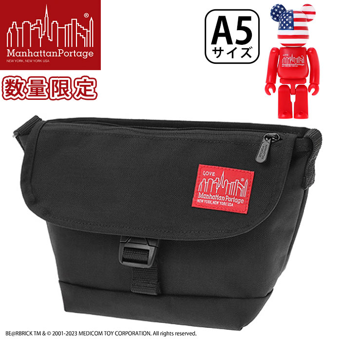 ManhattanPortage マンハッタンポーテージ ショルダーバッグ 限定モデル BE＠RBRICK ベアブリック 正規品 メッセンジャーバッグ ショルダー フラップ バッグ ブラック 黒 A5 Nylon Messenger Bag Flap Zipper Pocket w MP1603FZPBE@RBRICK23｜PALLONE ROSSO パローネロッソ