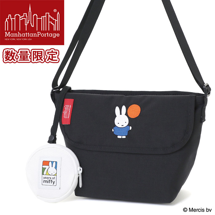 ManhattanPortage マンハッタンポーテージ ショルダーバッグ 限定モデル 2025 春夏 新作 ミッフィー 正規品 メッセンジャーバッグ ショルダー バッグ ブラック 黒 A5 NYLON MESSENGER BAG(XXS) BACK POCKET W/ DIVIDER MAGNET 500D CORDURA MIFFY 70TH MP1603BPDMGNTMF70