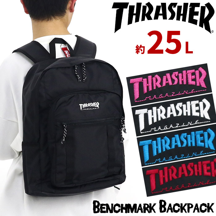 スラッシャー リュック 男の子 Thrasher メンズ 通学 正規品 ジュニア リュックサック デイパック バックパック 黒リュック 男子 女子 バッグ 中学生 高校生 学生 学校 通学用 かばん 男女兼用 大人 旅行 レジャー トラベル 黒 25l B4 街用 Benchmark