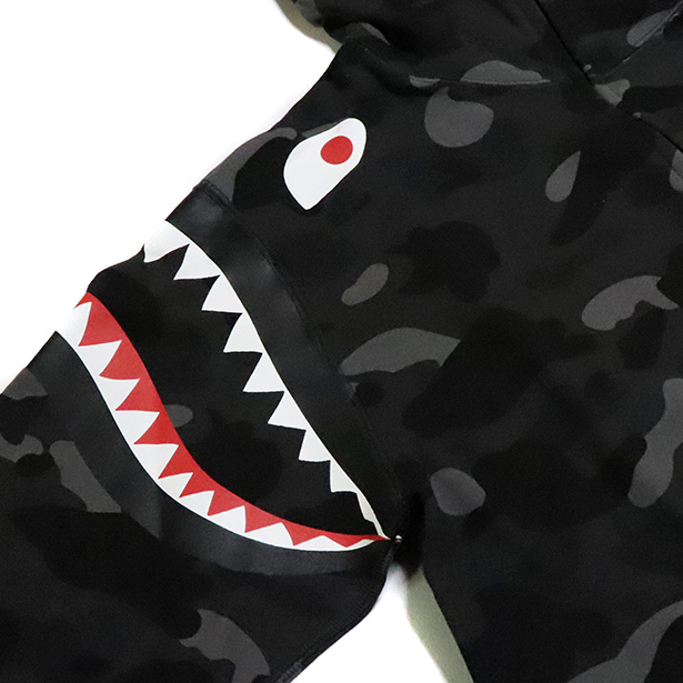 bape military shark full zip hoodie black