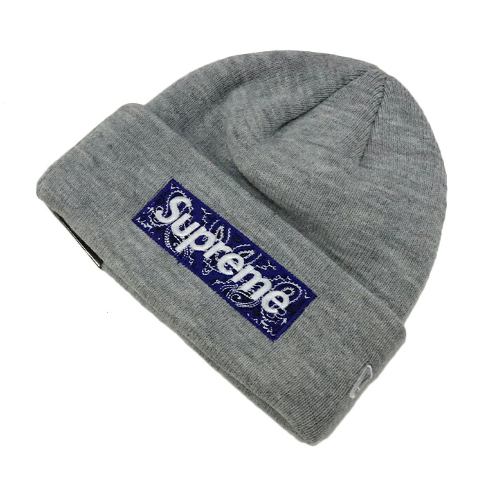 Supreme × New Era / シュプリーム ニュー内鰓Bandana Box Logo Beanie / バンダナ ボックス席 ロゴタイプ ビーニーHeather Grey / ヘザーグレー 薄墨色2019AW 定め事品 新古品【中古】