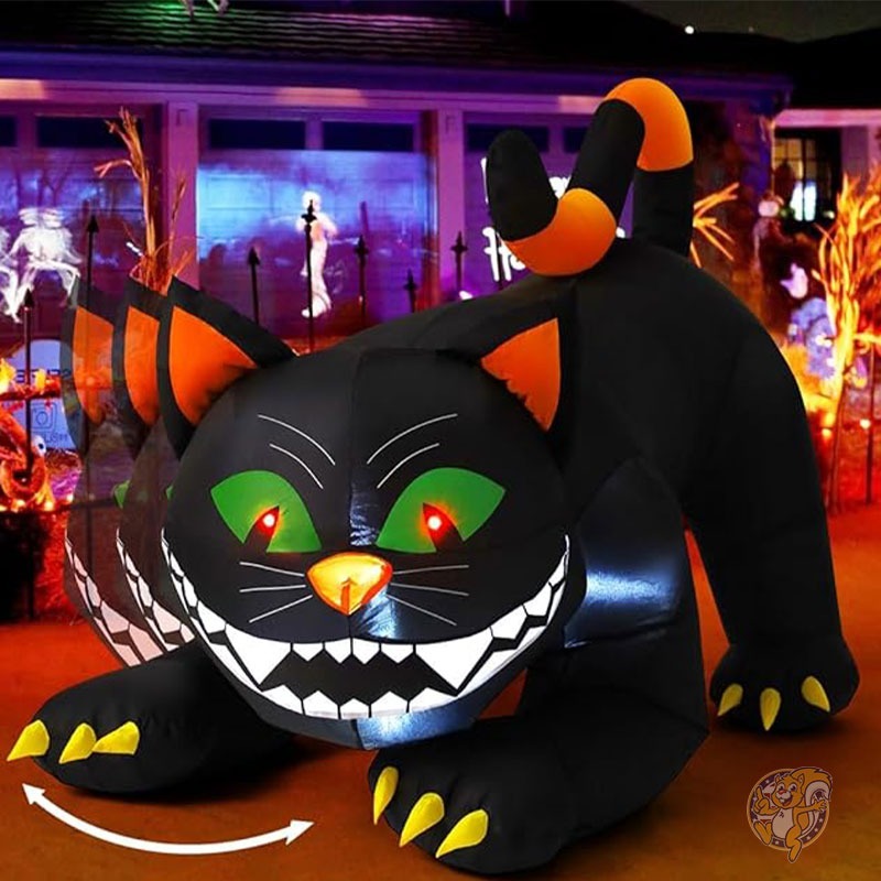 【20日最大4000円クーポン】巨大 ハロウィン デコレーション インフレータブル 黒猫 ねこ ネコ 屋外装飾 1.8m 大型猫 動く頭 ライト内蔵 ハロウィーン 目が光る|パームスアメリカ