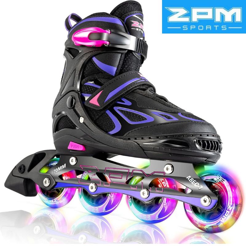 【クーポン配信中】2pm Sports ジュニア インラインスケート 子供用 Inline skate 初心者向け 本格的な仕様 サイズ調整可能 男女共用 (パープル, Sサイズ) 送料無料　光るインラインスケート サイズ調整可能＆全輪発光！楽しく快適に滑れるインラインスケート 全輪LED搭載