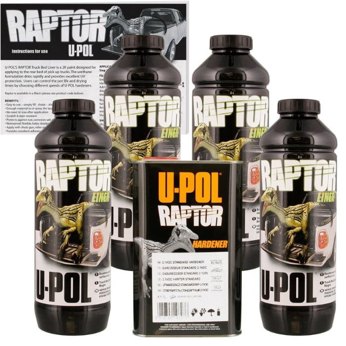 【クーポン配信中】ブラック ウレタン スプレー式トラック荷台塗装ライナー & テクスチャ コーティング 4L U-POL Raptor
