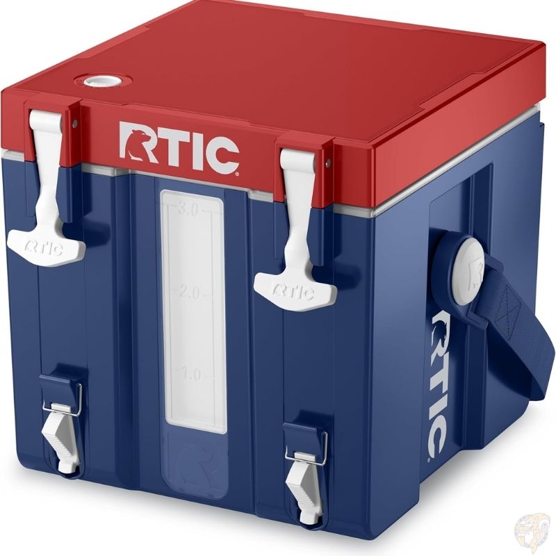 RTIC Halftime ウォータークーラー 3ガロン (約11.4L) ポータブルキャリアコンテナ ドリンクディスペンサー 2つの注ぎ口付きで積み重ね可能 ボトルレス BPAフリー スポーツ キャンプ BBQ パーティー ピクニックなどに最適 Patriot｜パームスアメリカ