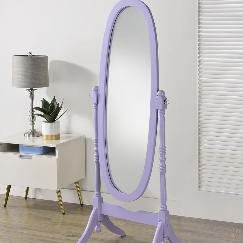 【クーポン配信中】Roundhill Furniture クイーンアン様式 オーバル スタンドミラー 姿見 パープル 紫 アンティーク調 クラシック エレガント 角度調節可能｜パームスアメリカ 25,546円