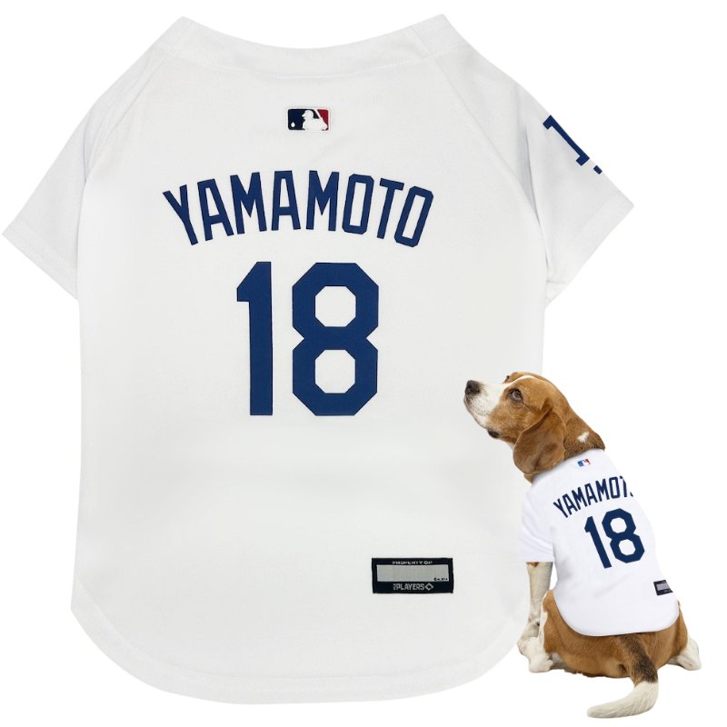 【クーポン配信中】山本由伸 ロサンゼルス・ドジャース 犬用 ユニフォーム ホワイト ペットウェア 犬 山本選手 ドッグウェア MLB 公式 Pets First 犬服 ペットジャージ Dodgers Yoshinobu Yamamoto 小型犬 中型犬 大型犬 小さい 大きい サイズ アメリカ輸入 ギフト｜パームスアメリカ