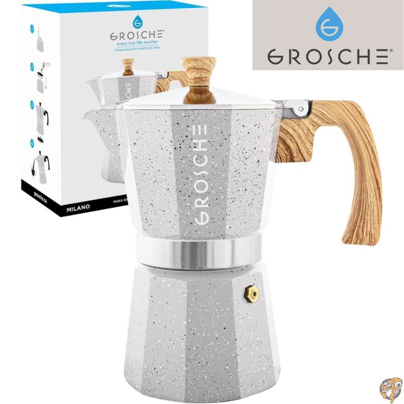 マキネッタ 直火式 エスプレッソメーカー GROSCHE グローシュ ミラノ モカポット 6カップ エスプレッソマシン コーヒーメーカー 家庭用 キャンプ アウトドア おしゃれ ギフト プレゼント ストーングレー 灰色 おうちカフェ ラテ 丁寧な暮らし アイスコーヒー 濃い 送料無料|パームスアメリカ