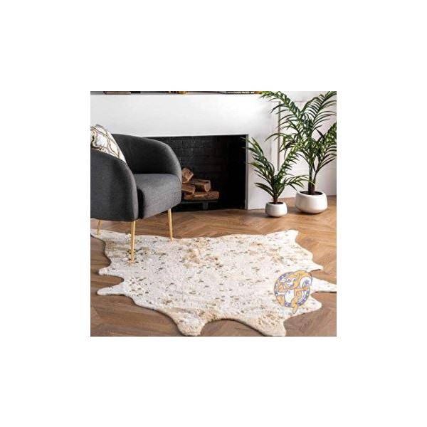 【クーポン配信中】ラグ カーペット フェイクカウハイド 152.4×200cm Off-white 送料無料