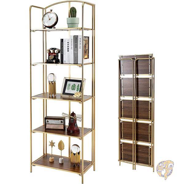 【クーポン配信中】Crofy クロフィ インテリア シェルフ 折りたたみ式 本棚 ゴールド Bookshelf