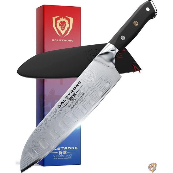 Dalstrong 三徳包丁 17.78cm（7インチ）将軍シリーズ ダマスカス 日本製AUS 10Vスーパースチール 67層 真空処理 鞘付き