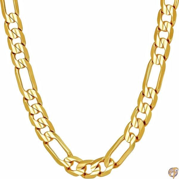 【クーポン配信中】LIFETIME JEWELRY 7mm フィガロチェーンネックレス ダイヤモンドカット 24K 純金メッキ, ゴールド 送料無料
