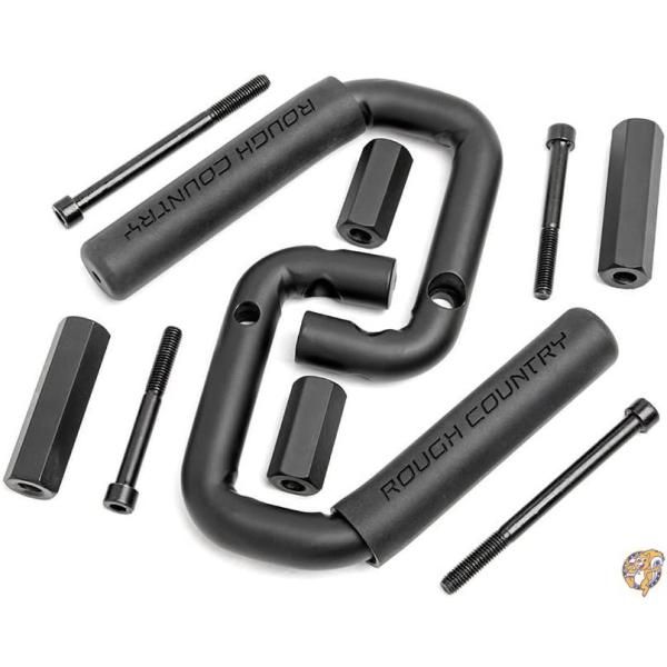 【クーポン配信中】Rough Country 6501 ブラック スチール グラブハンドル フロント 互換性 2007-2018 Jeep ラングラー JK 送料無料