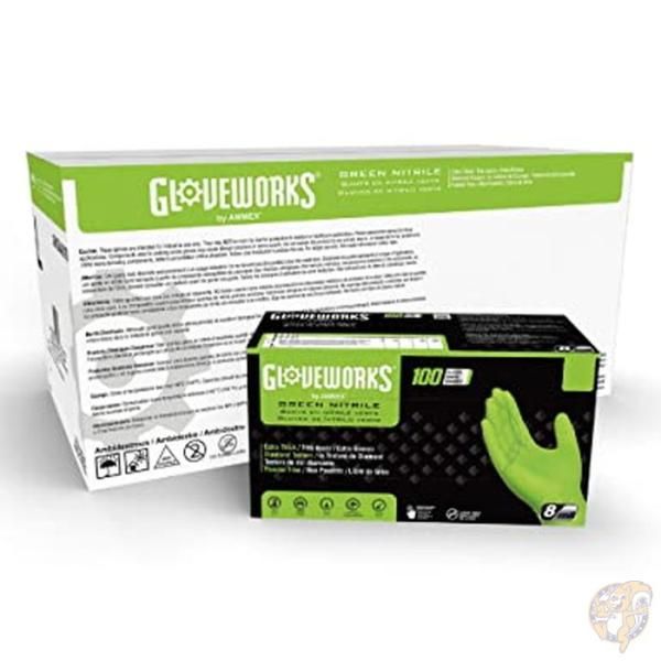 【クーポン配信中】Gloveworks インダストリアル グリーン ニトリルゴム手袋 ダイアモンド テクスチャー グリップ 1000枚 8ミリ 送料無料
