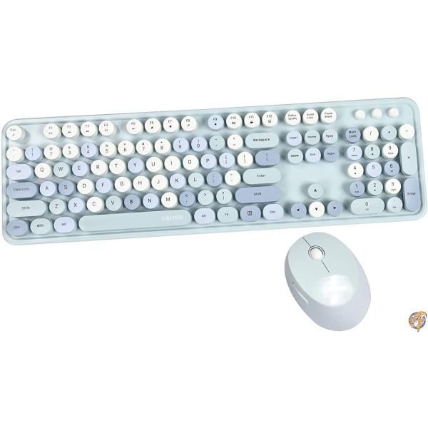【クーポン配信中】UBOTIEカラフルなコンピューターワイヤレスキーボードマウスコンボ タイプライター フレキシブルキー オフィスフルサイズキーボード 2.4GHz 送料無料