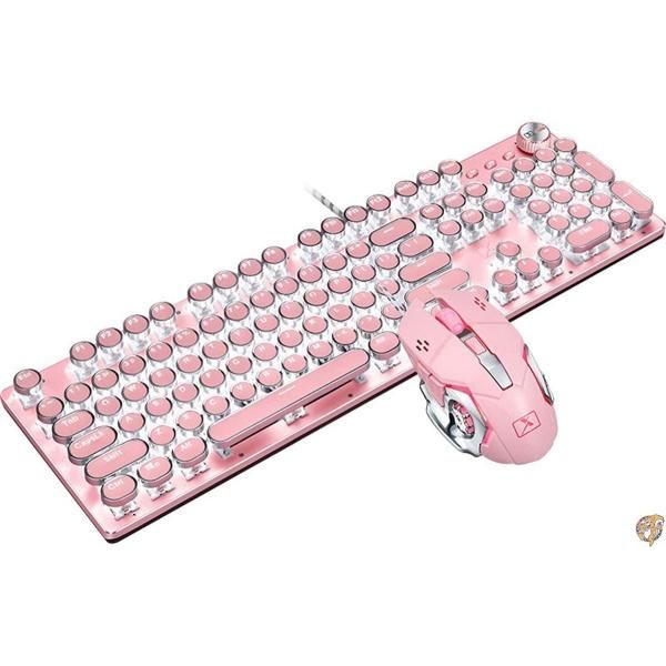 【ポイント2倍!15日】Basaltech メカニカルゲームキーボードとマウスコンボ レトロスチームパンク ヴィンテージタイプライタースタイルキーボード 送料無料