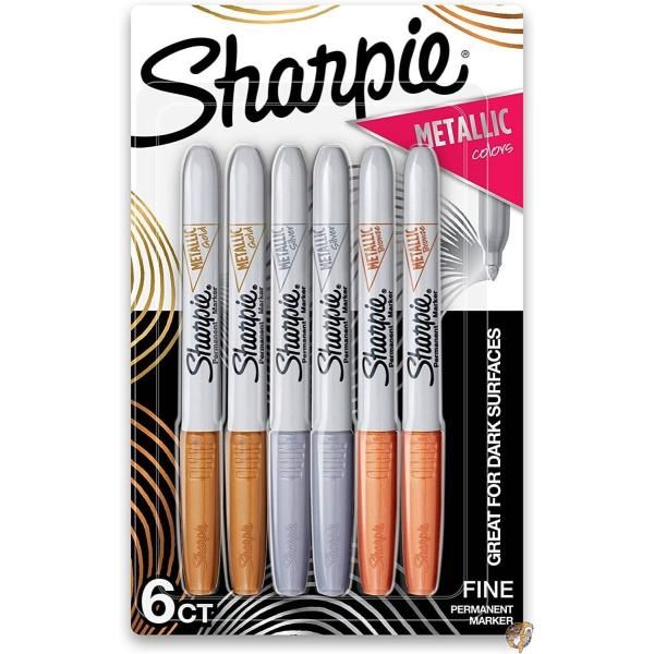 Sharpie Metallic Fine Point Permanent Markers 6/Pkg-Gold, Silver & Bronze