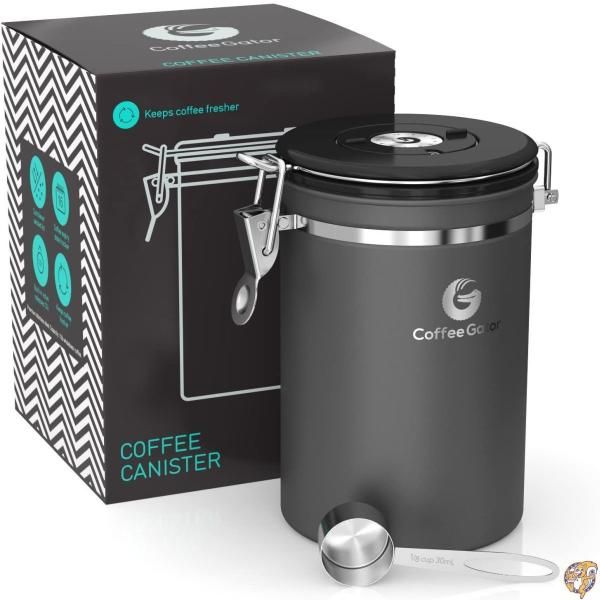 【クーポン配信中】Coffee Gator コーヒーキャニスター 1910ml（グレー）保存容器 ステンレス製 密封バルブ・日付表示ダイヤル・計量さじ付 送料無料｜パームスアメリカ