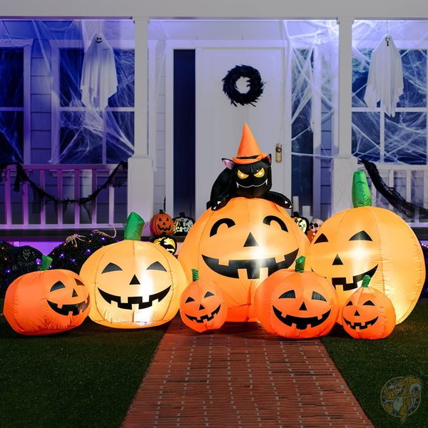 ハロウィーンデコレーション 飾り Joiedomi 7 FT(213.4cm) ハロウィン インフレータブル パンプキン7個 黒猫 送料無料 ガーデン 庭 お化けカボチャ かぼちゃ 巨大 大きいサイズ
