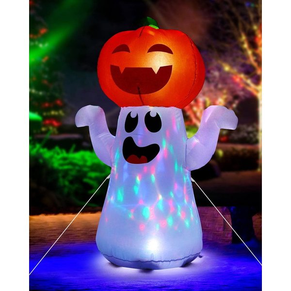 ハロウィン デコレーション お化けカボチャ 回転 ライト Zukakii 5Ft (1.5m) インフレータブル パンプキン ゴースト 送料無料 かぼちゃ ハロウィーン イルミネーション アメリカ輸入品