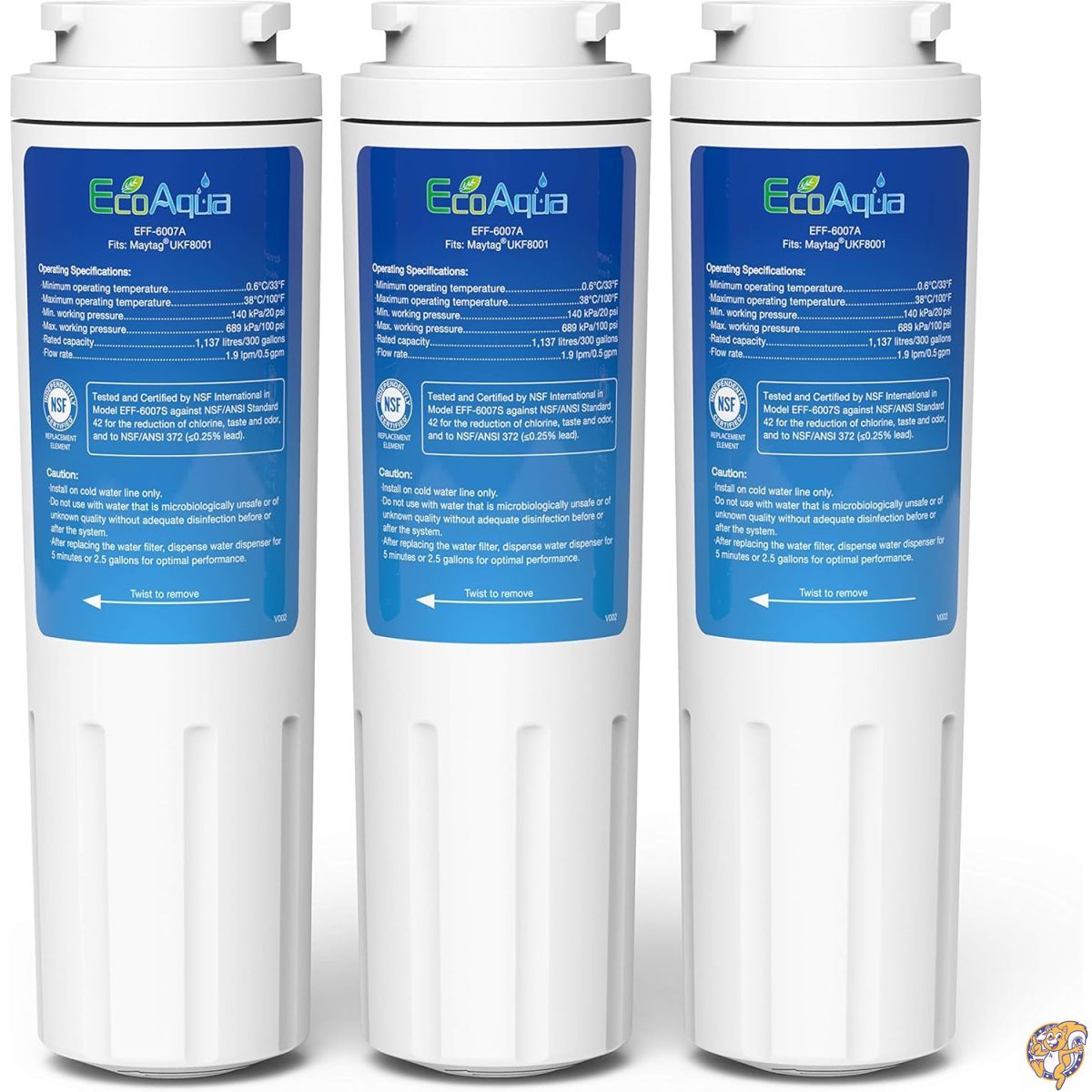 【クーポン配信中】EcoAqua EFF-6007A 交換用フィルター Maytag UKF8001 EDR4RXD1 Whirlpool 4396395 Puriclean II Kenmore 46-9006 Everydrop Filter 4 Viking RWFFR 冷蔵庫ウォーターフィルター 3個パック｜パームスアメリカ 9,346円