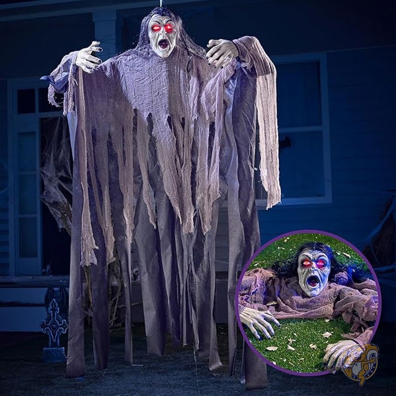 ハロウィン ゾンビデコレーション ハロウィーン アニメグラウンドブレーカー 屋外装飾 緑の顔と光る目が付いた吊り下げゾンビ 怖い ホラー