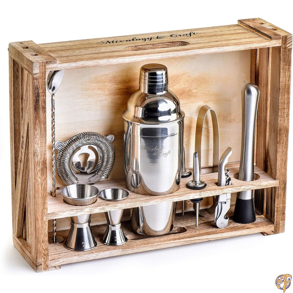 【クーポン配信中】Mixology Bartender Kit: 11-Piece Bar Tool Set with Rustic Wood Stand - Perfect Home Bartending Kit and Cocktail Shaker For an Awesome Drink Mixing Experience Exclusive Recipes Bonus|パームスアメリカ