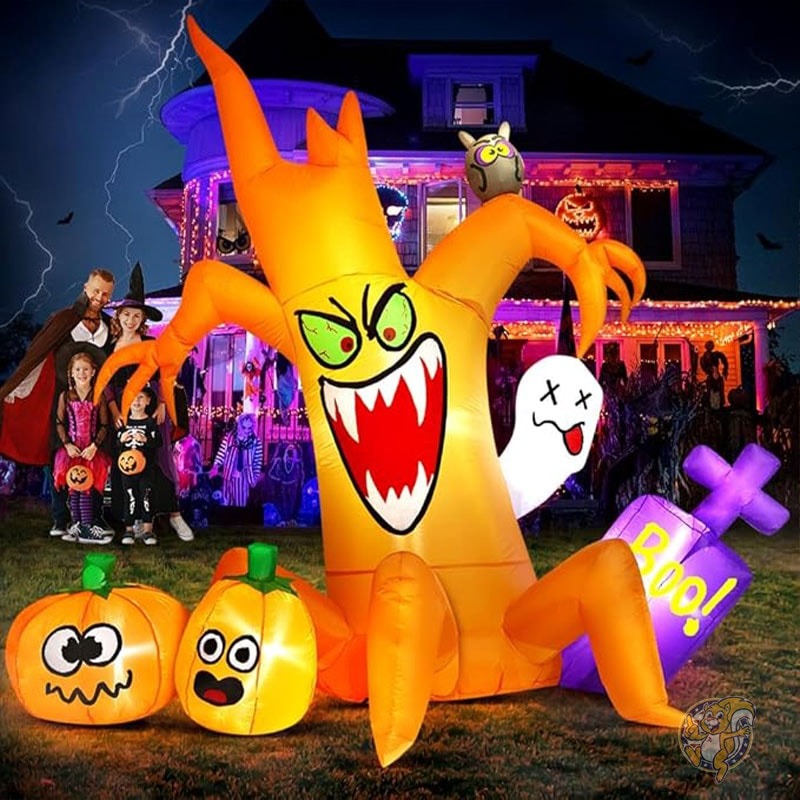 ハロウィン インフレータブル ハロウィーン デコレーション 2,4m不気味なツリーとカボチャのゴースト LEDライト付き KOOY クーイ