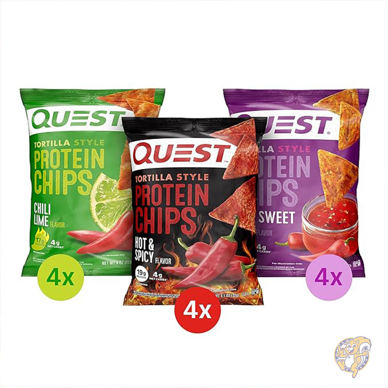 【クーポン配信中】クエストニュートリション Quest Nutrition トルティーヤスタイル プロテイン チップス バラエティパック チリライム ホット＆スパイシー スパイシースイートチリ 12 個入り 3個セット
