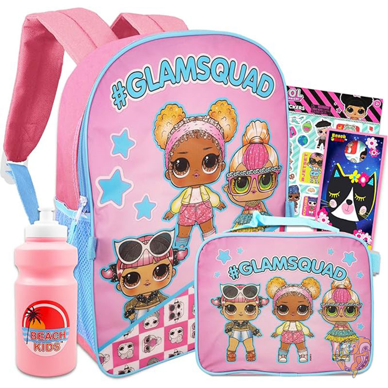 LOL サプライズ L.O.L. Surprise! バックパック ランチボックスセット 女の子用 LOL バックパック ランチバッグ ウォーターボトル ステッカー 5点セット LOL サプライズ スクール用品