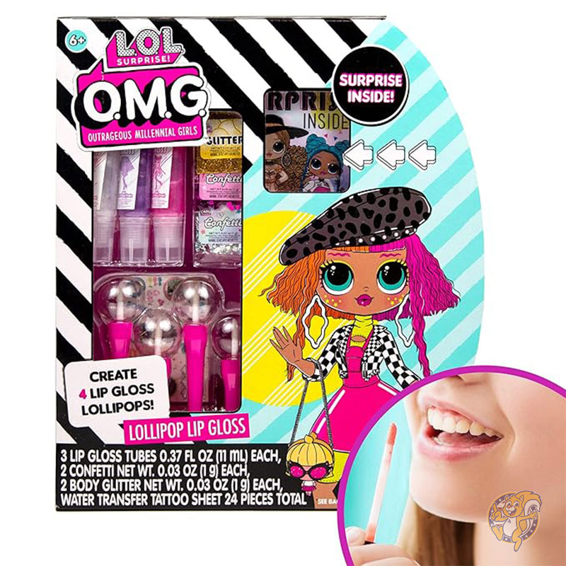 【クーポン配信中】LOL サプライズ L.O.L. Surprise! Horizo​​n Group USA OMG ロリポップ リップグロス 4個セット リップグロス容器 4 個、楽しいフレーバー 3 種類 紙吹雪 サプライズ タトゥー付き おもちゃ