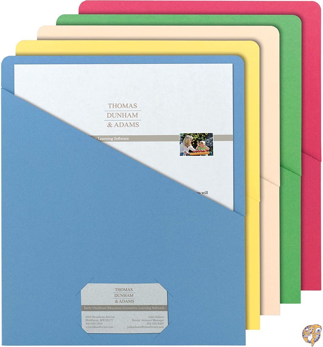 【クーポン配信中】Slash Pocket Folders, Letter, 11 Point, Blue/Green/Manila/Red/Yellow, 送料無料